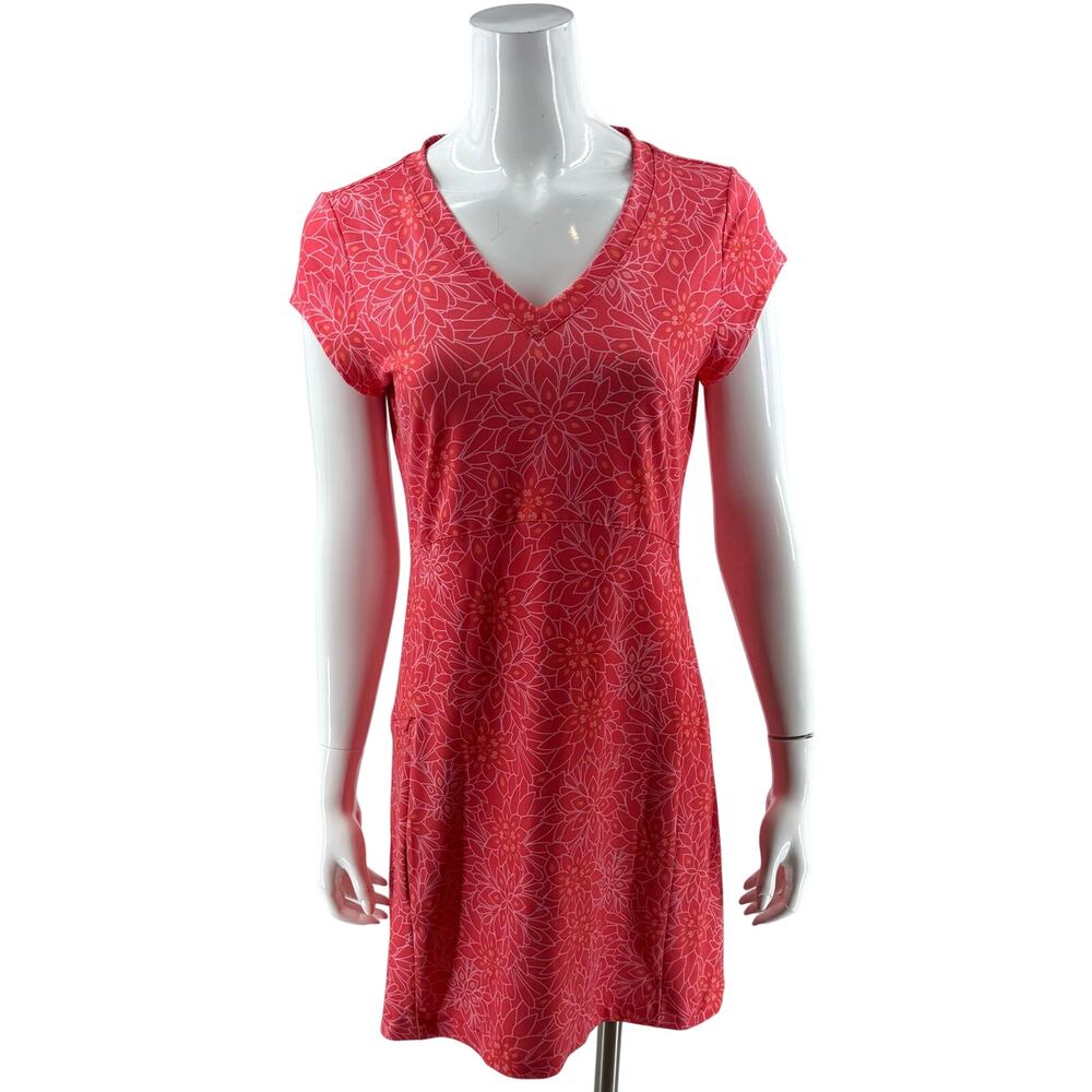 LL Bean Womens Dress Size Small Pink Floral Athletic Stretch Knit Zip Pocket